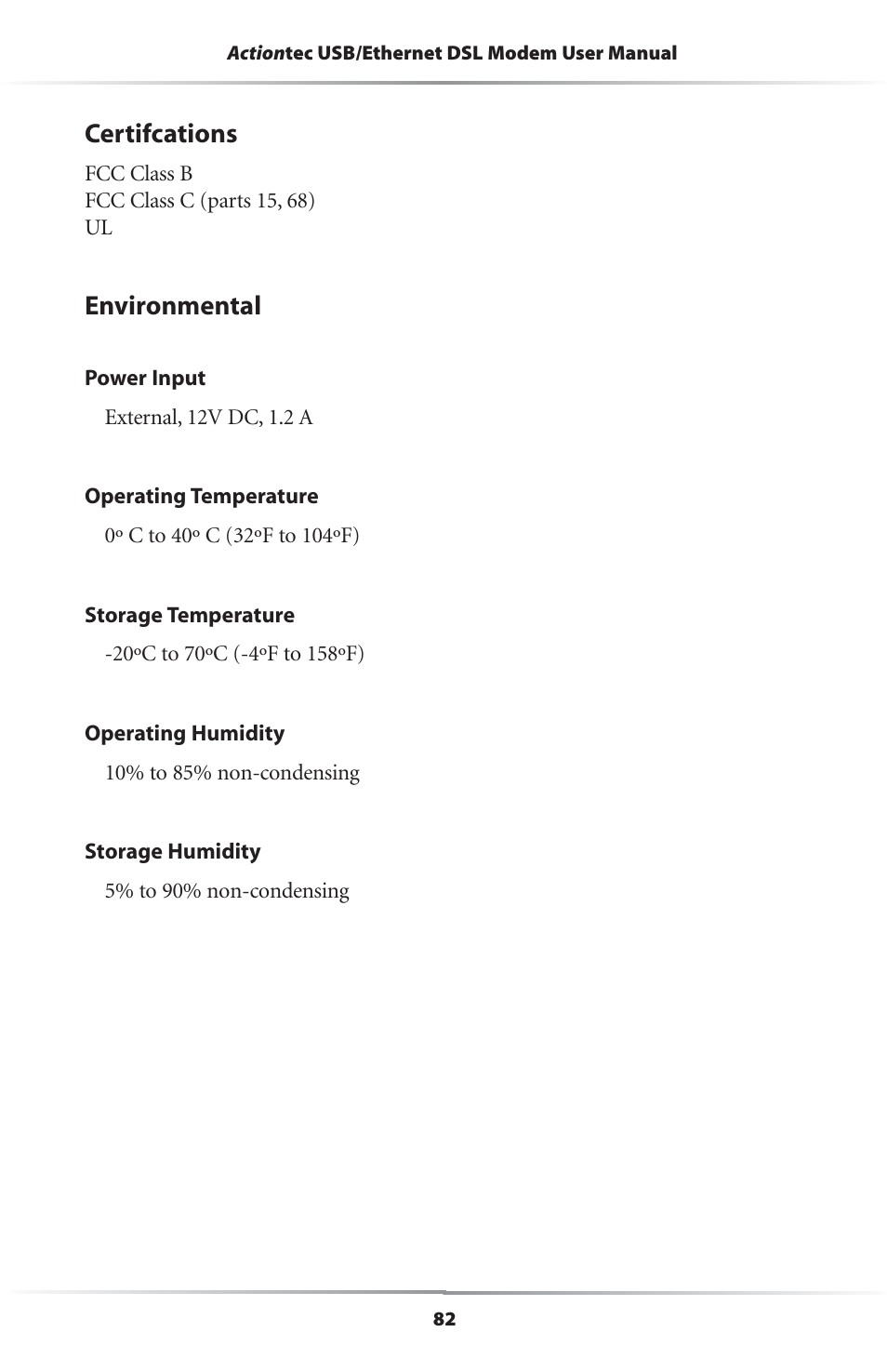 Certifcations, Environmental | Actiontec electronic R4500U User Manual | Page 85 / 99