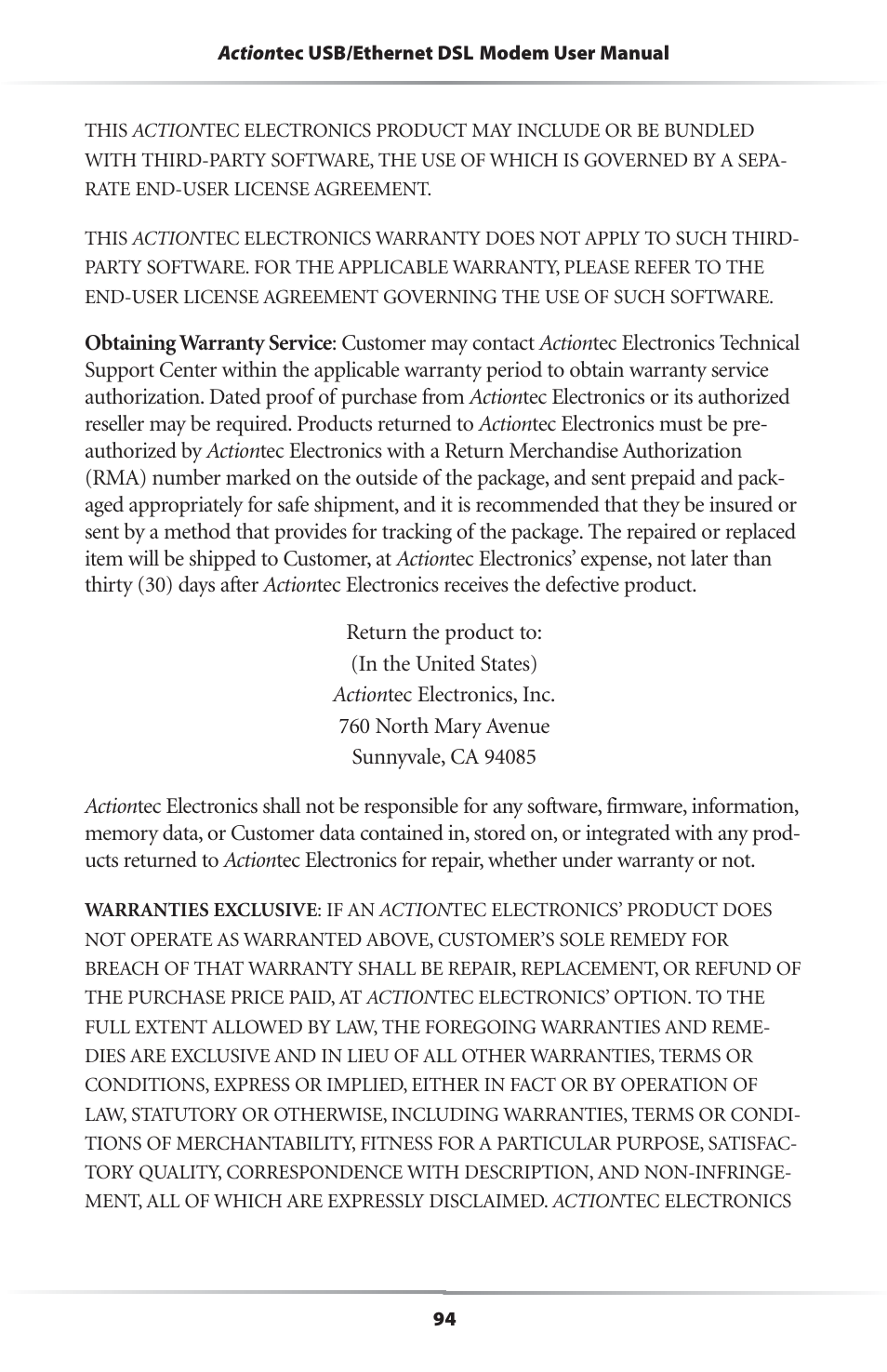 Actiontec electronic R4500U User Manual | Page 97 / 99