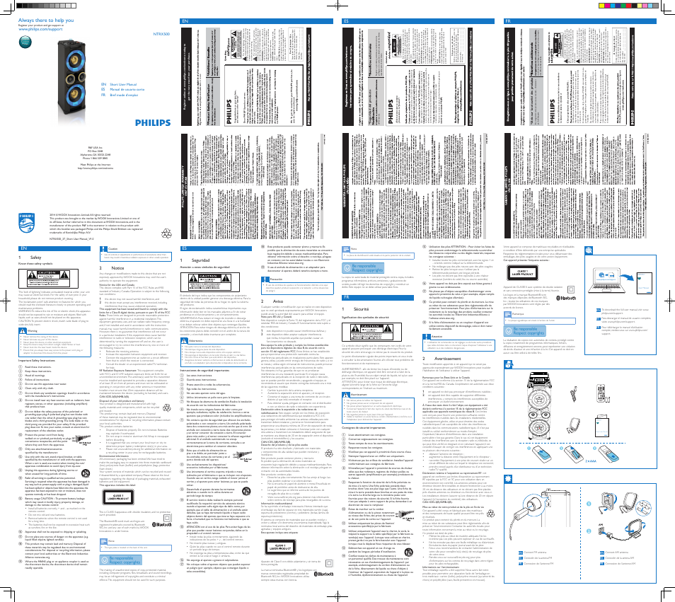 Philips Mini Hi-Fi System NTRX500 650W Bluetooth User Manual | 2 pages