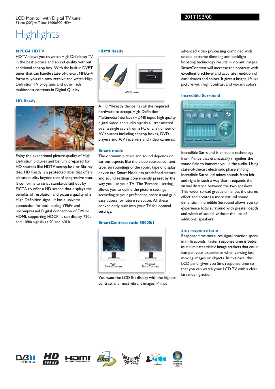 Highlights | Philips 201T1SB-00 User Manual | Page 2 / 3