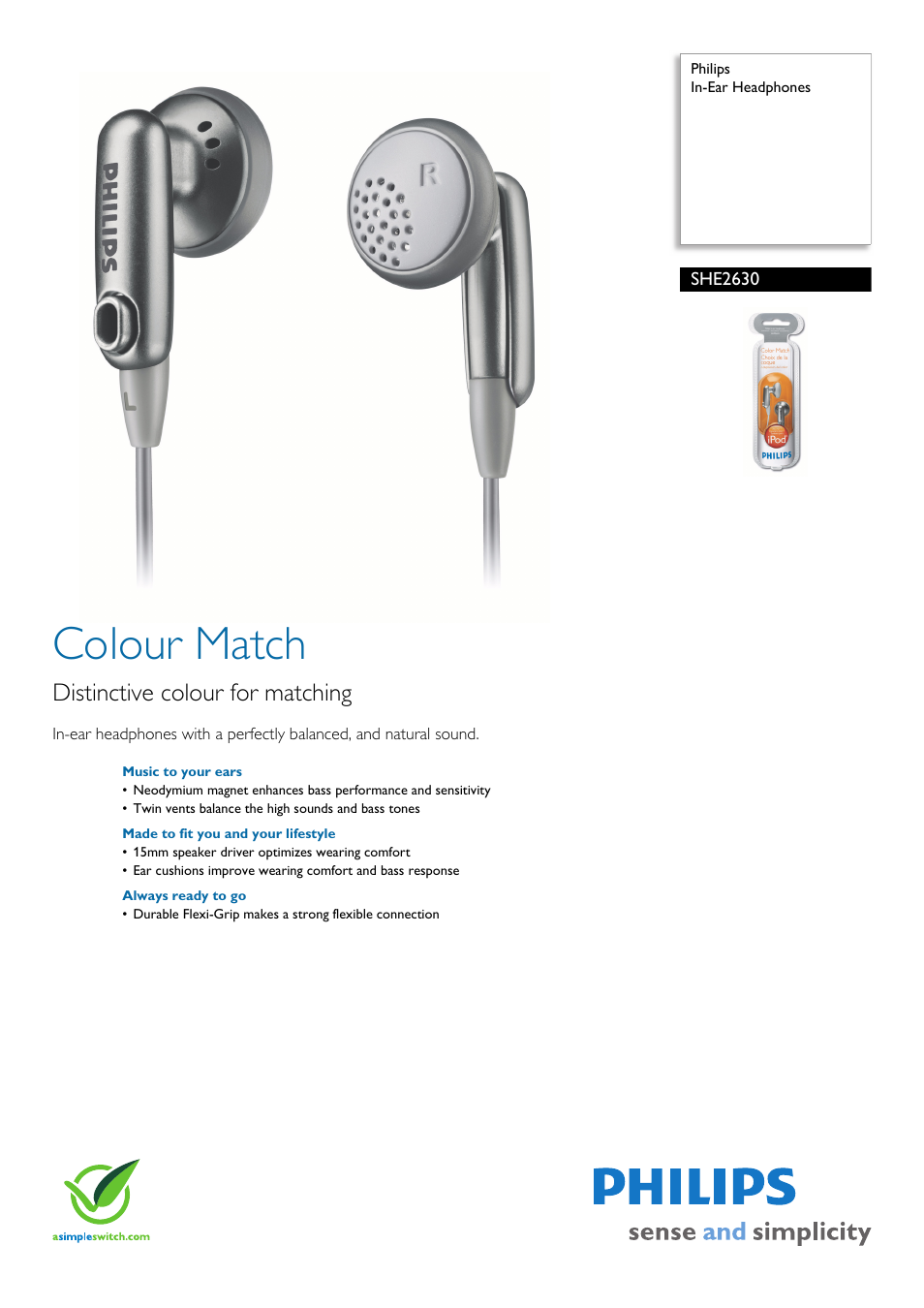 Philips SHE2630-27 User Manual | 2 pages