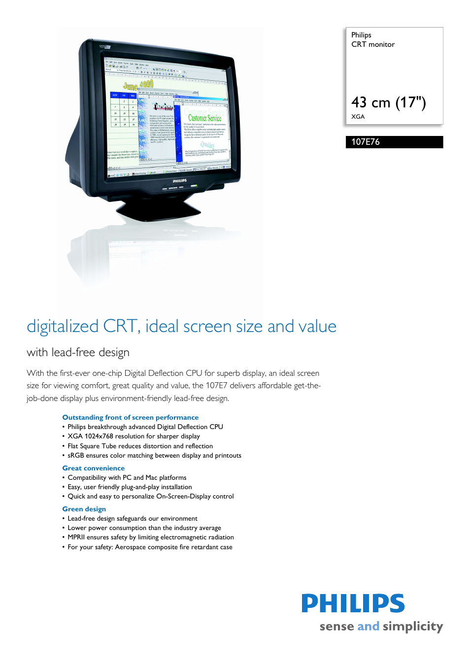 Philips 17" XGA CRT monitor User Manual | 2 pages