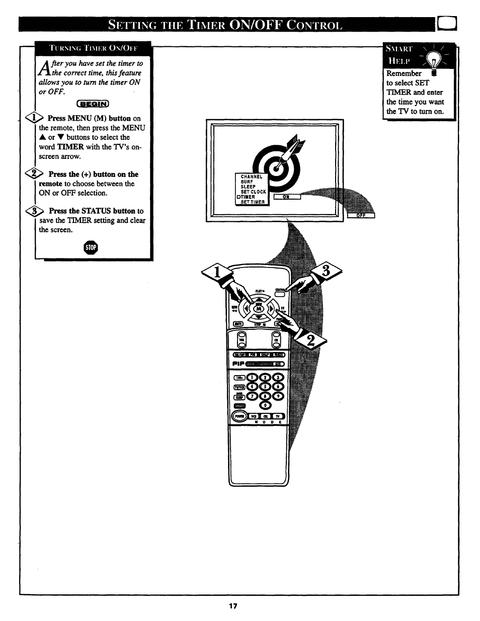 On/off | Philips COLOR TV 25 INCH TABLE User Manual | Page 17 / 40