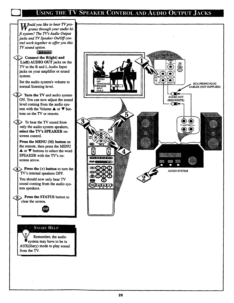 Tv s, Sing, Peaker | Ontrol, Udio, Utput, Acks | Philips COLOR TV 25 INCH TABLE User Manual | Page 20 / 40