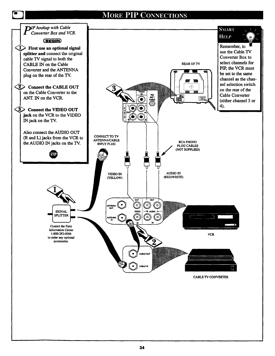 Pip c, Onnections pi | Philips COLOR TV 25 INCH TABLE User Manual | Page 34 / 40