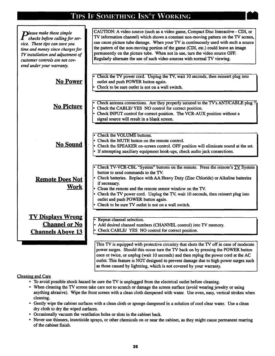 Tips if something isn't working, Tips if something isn’t working | Philips COLOR TV 25 INCH TABLE User Manual | Page 35 / 40