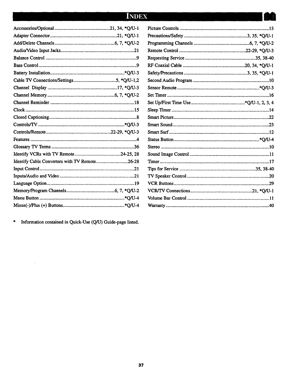 Index, Ndex | Philips COLOR TV 25 INCH TABLE User Manual | Page 37 / 40