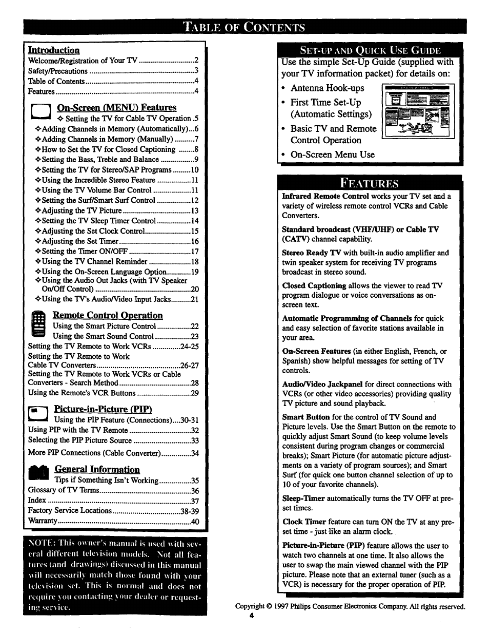 Philips COLOR TV 25 INCH TABLE User Manual | Page 4 / 40