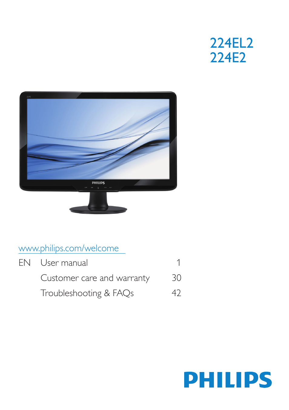 Philips LCD monitor with HDMI Audio SmartTouch 224E2SB 54.6cm-21.5" E-line Full HD User Manual | 50 pages