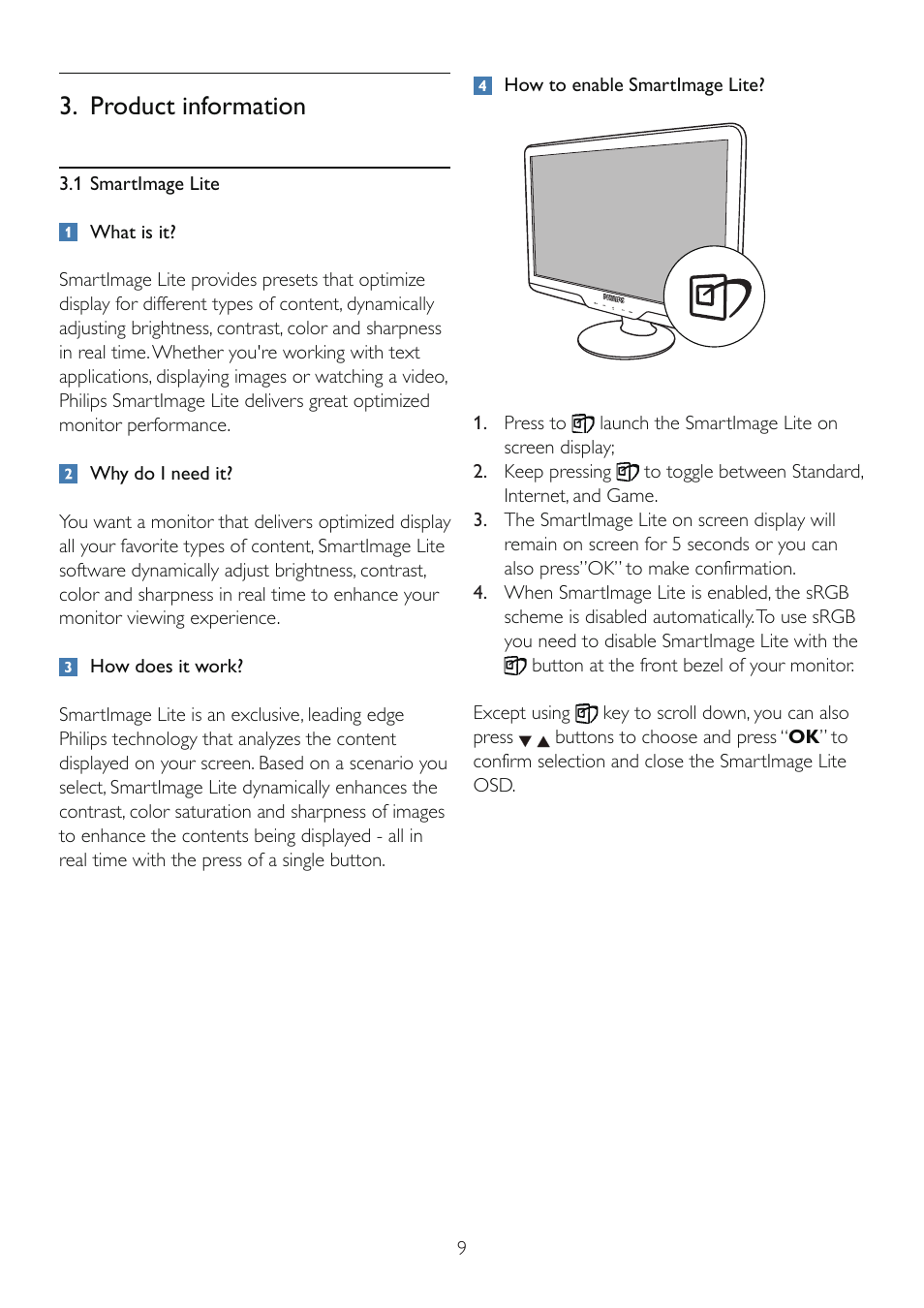 Product information | Philips LCD monitor with HDMI Audio SmartTouch 224E2SB 54.6cm-21.5" E-line Full HD User Manual | Page 11 / 50