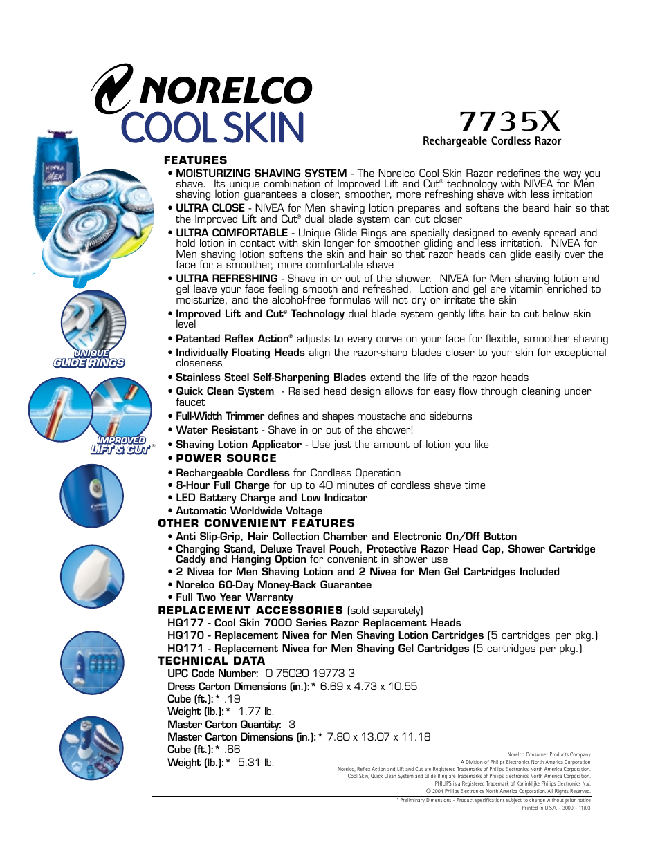 7735x, Rechargeable cordless razor | Philips 7735X-43 User Manual | Page 2 / 2