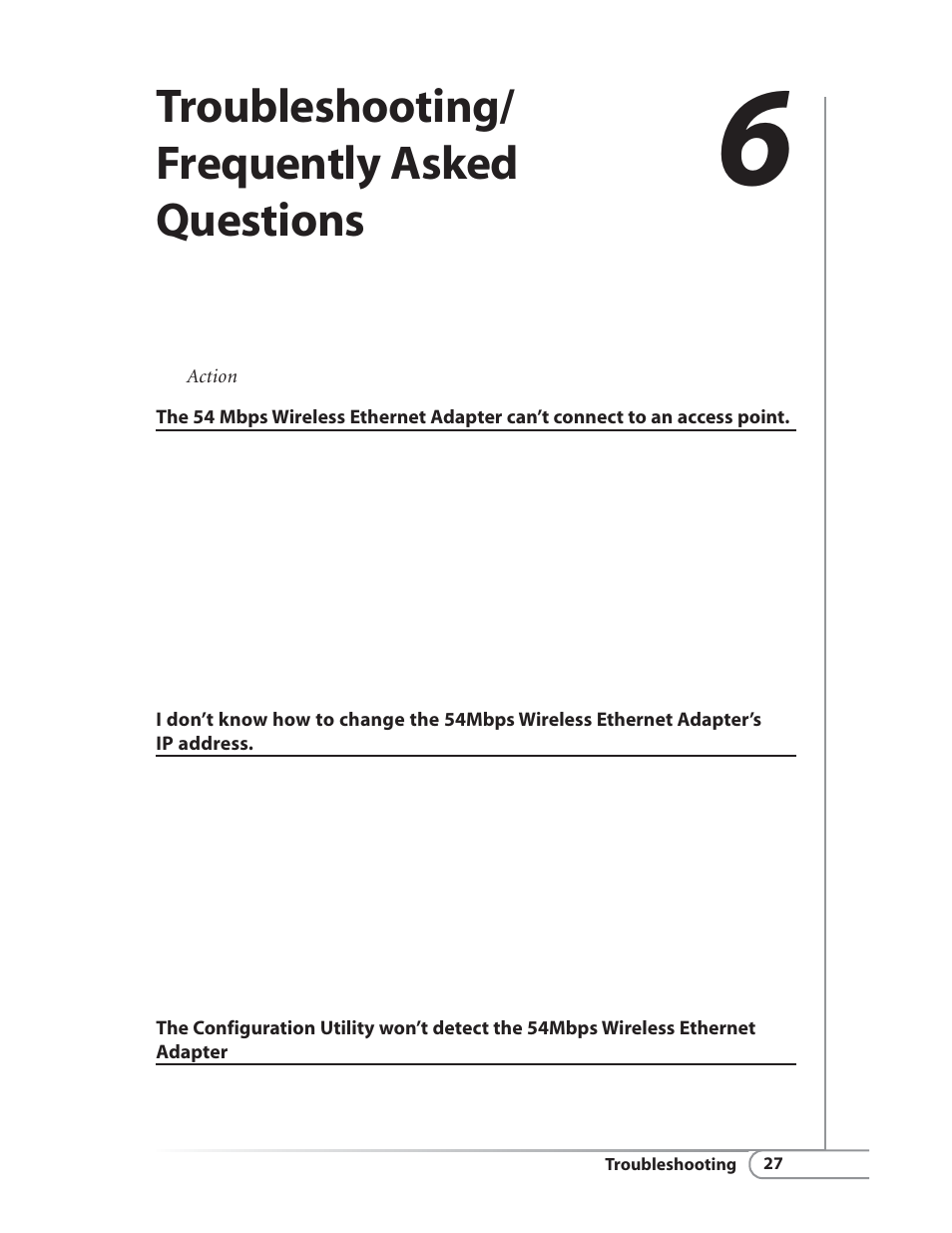 Troubleshooting/ frequently asked questions | Actiontec electronic HWE05490-01 User Manual | Page 29 / 41