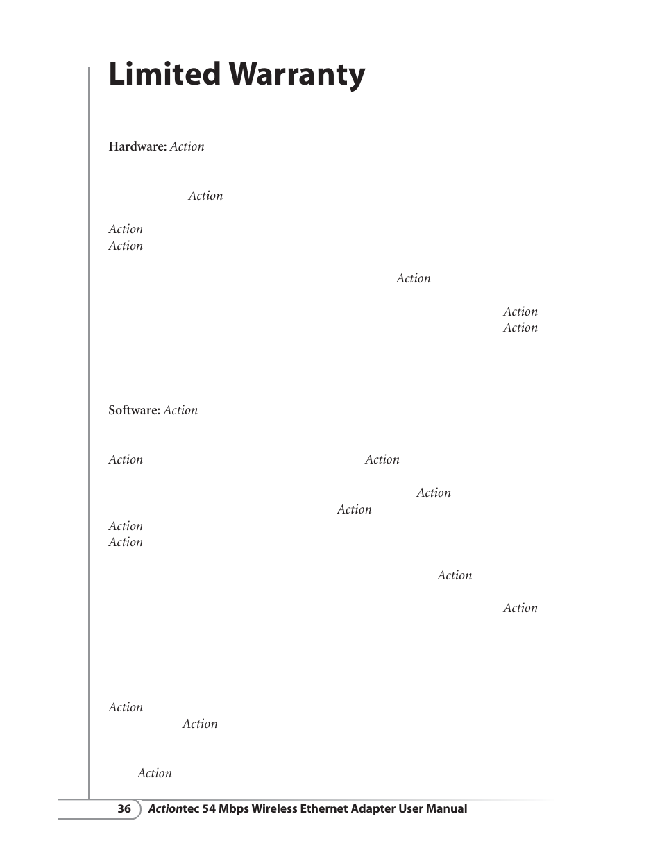 Limited warranty | Actiontec electronic HWE05490-01 User Manual | Page 38 / 41