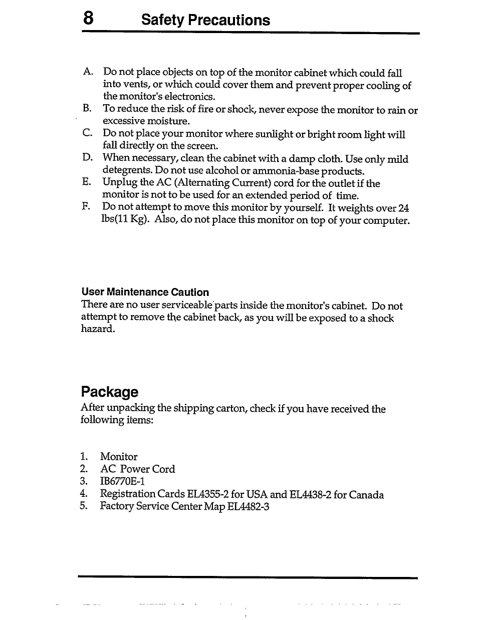 8safety precautions, Package | Philips CM2089JS51 User Manual | Page 10 / 20