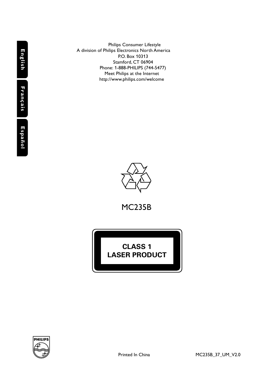 Mc235b, Class 1 laser product | Philips MC235B-37 User Manual | Page 20 / 20