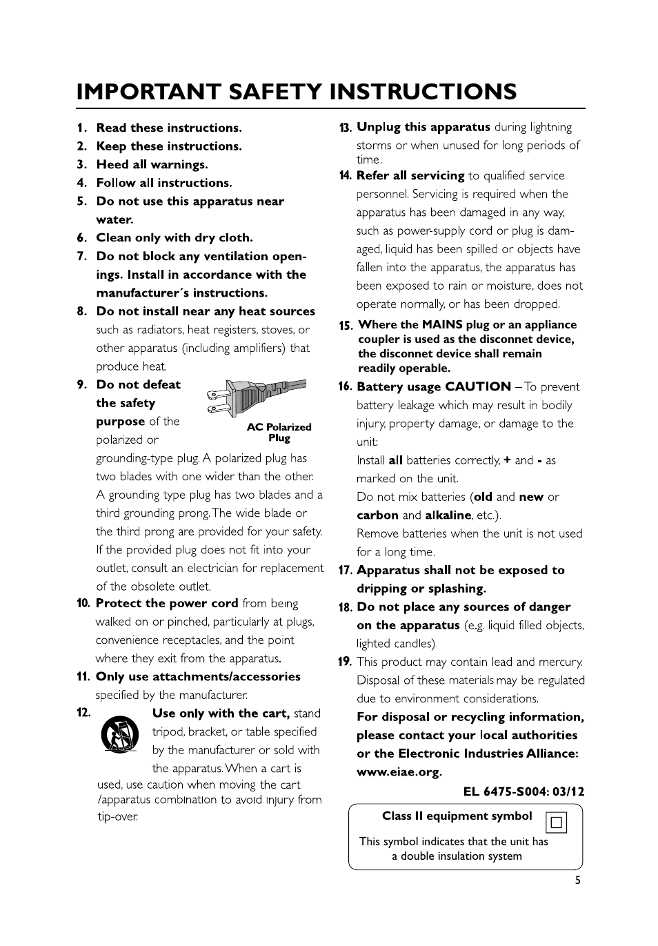 Important safety instructions | Philips MC235B-37 User Manual | Page 5 / 20