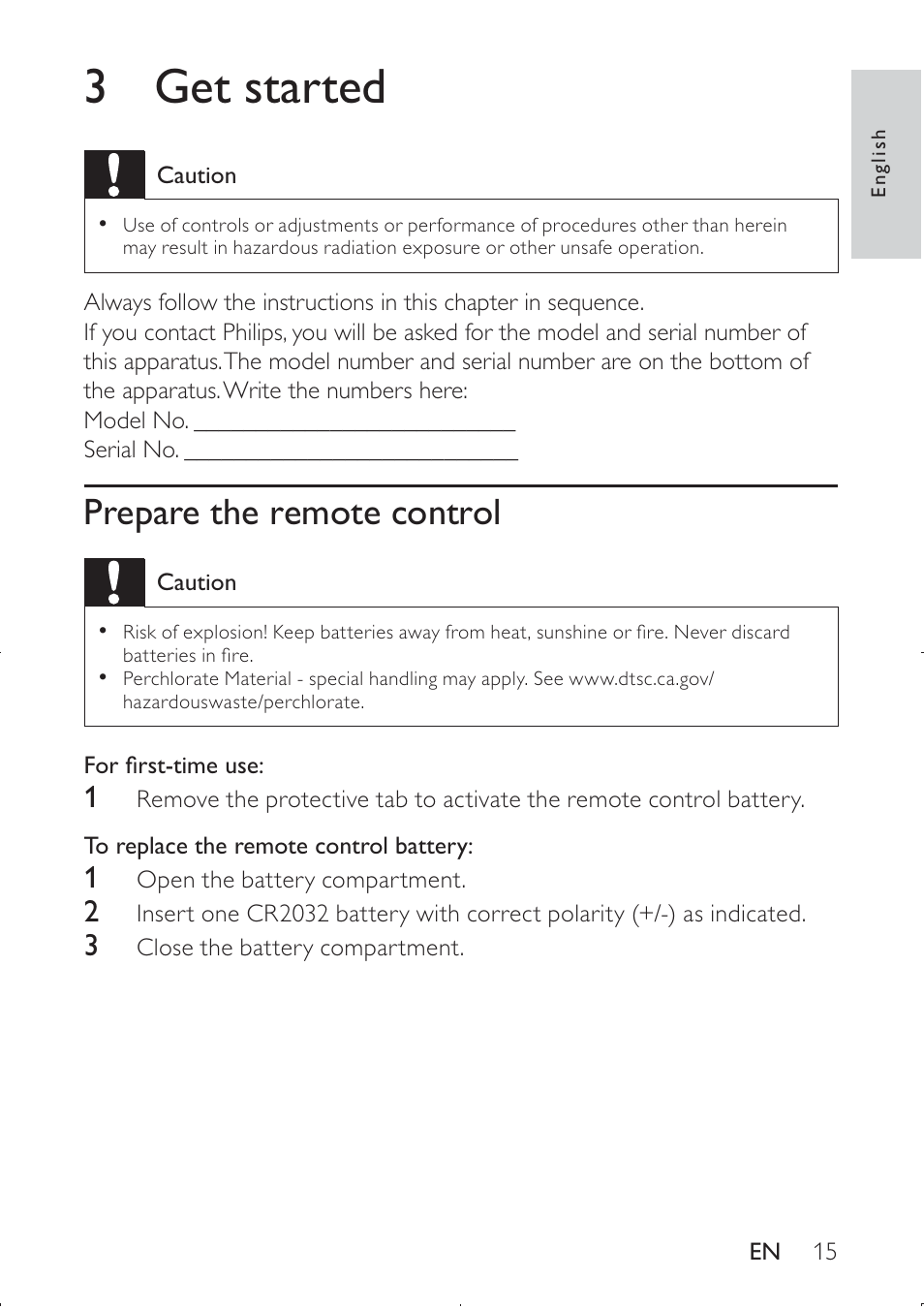3 get started, Prepare the remote control | Philips DS8550-37 User Manual | Page 16 / 27