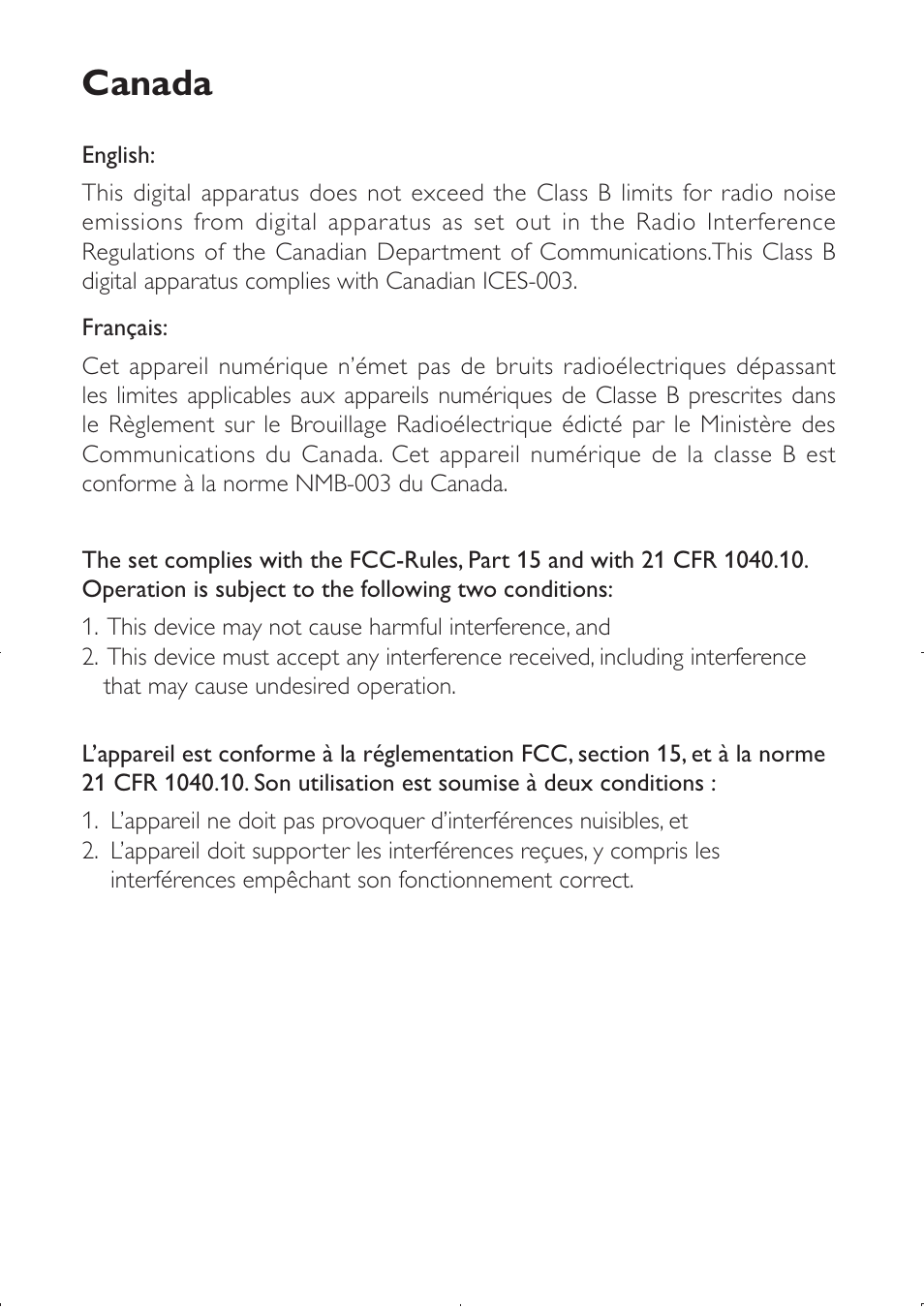 Canada | Philips DS8550-37 User Manual | Page 3 / 27