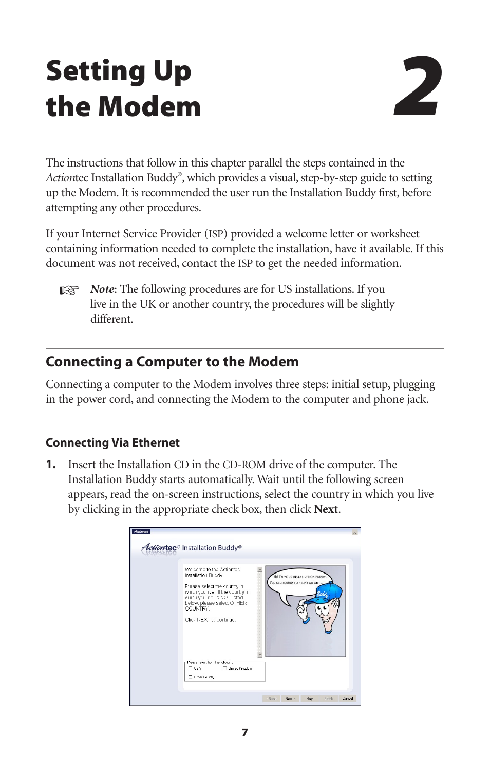 Setting up the modem, Connecting a computer to the modem | Actiontec electronic GT701 User Manual | Page 10 / 115