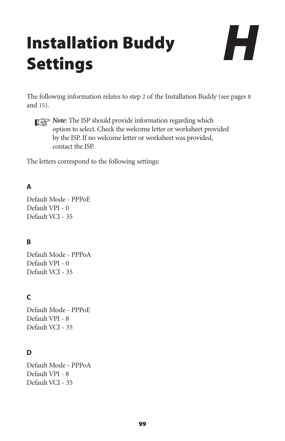 Installation buddy settings | Actiontec electronic GT701 User Manual | Page 102 / 115