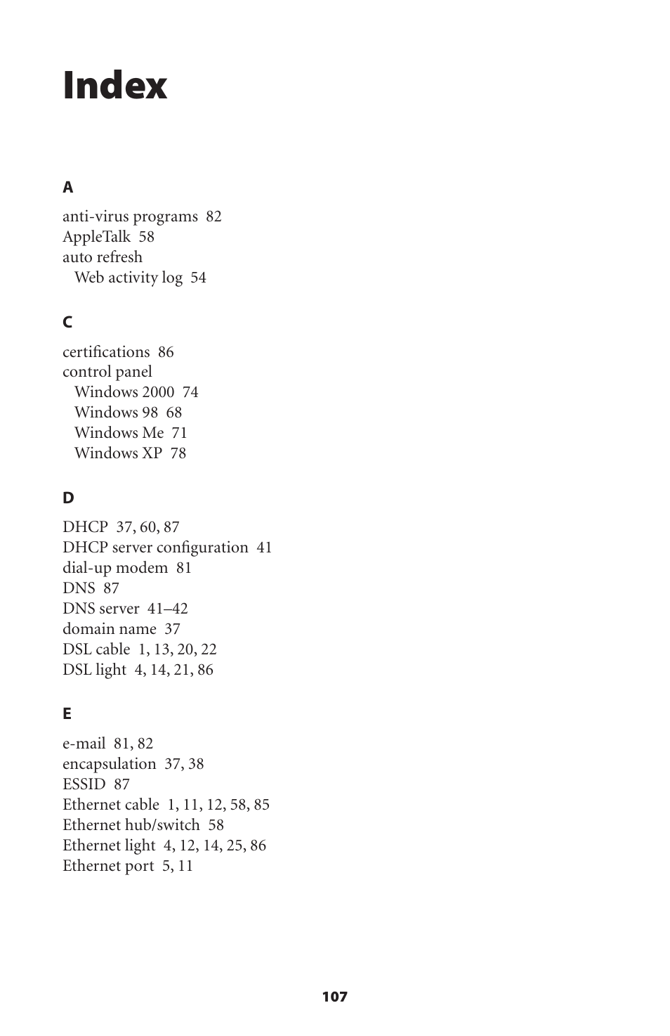 Index | Actiontec electronic GT701 User Manual | Page 110 / 115