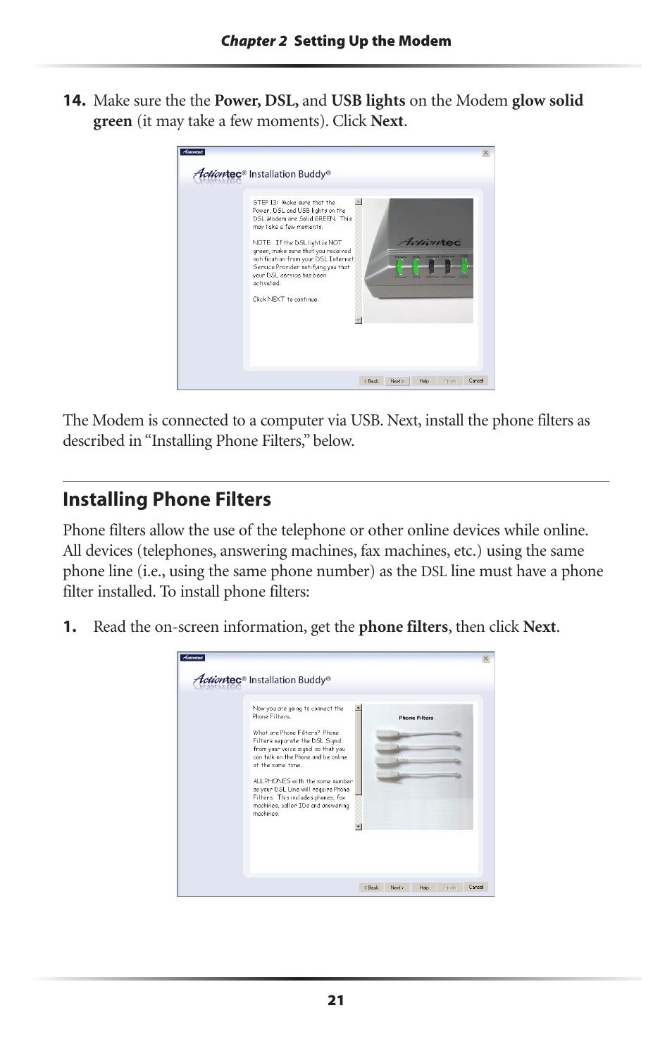 Installing phone filters | Actiontec electronic GT701 User Manual | Page 24 / 115