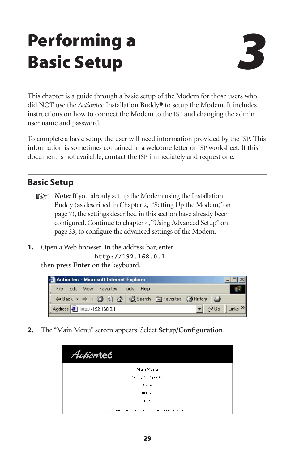 Performing a basic setup, Basic setup | Actiontec electronic GT701 User Manual | Page 32 / 115