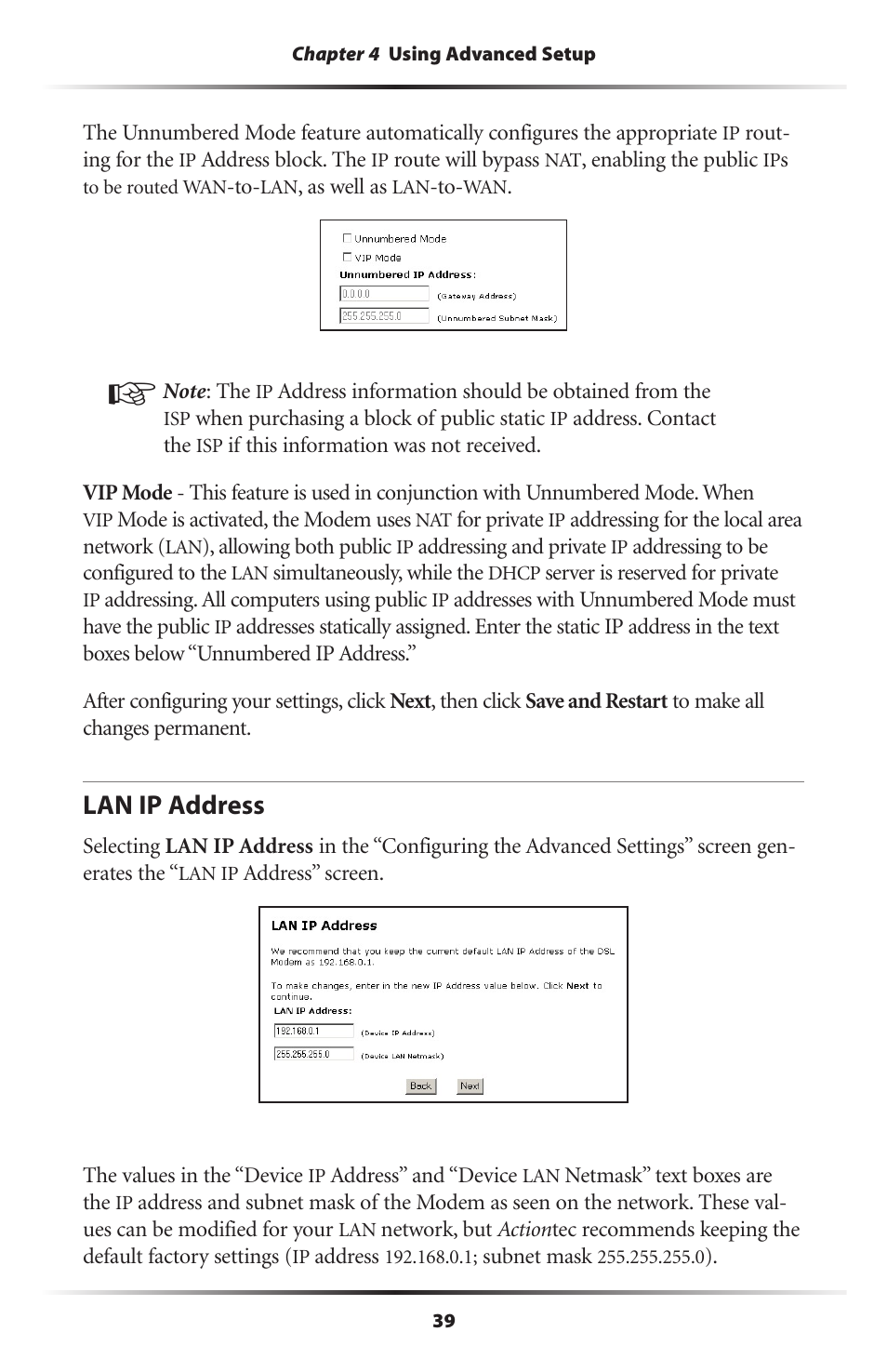 Lan ip address | Actiontec electronic GT701 User Manual | Page 42 / 115