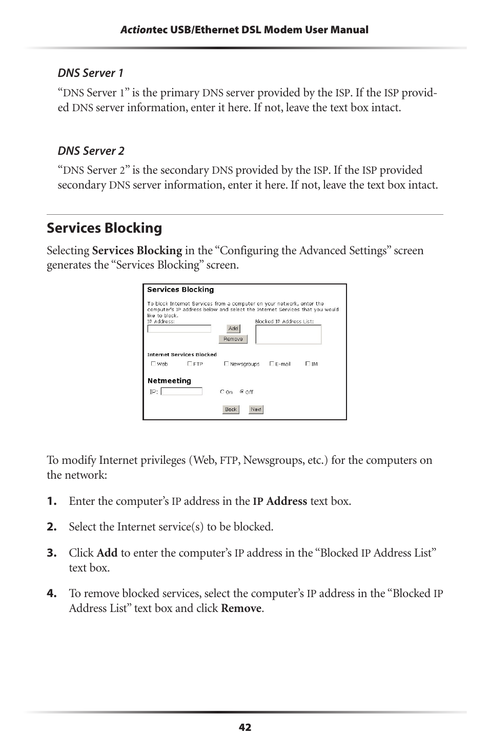 Services blocking | Actiontec electronic GT701 User Manual | Page 45 / 115