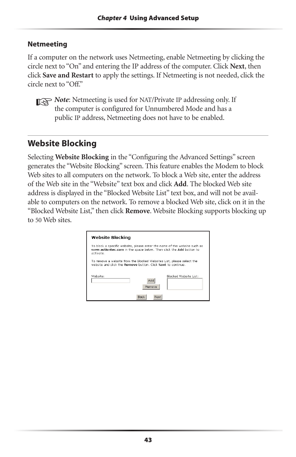 Website blocking | Actiontec electronic GT701 User Manual | Page 46 / 115