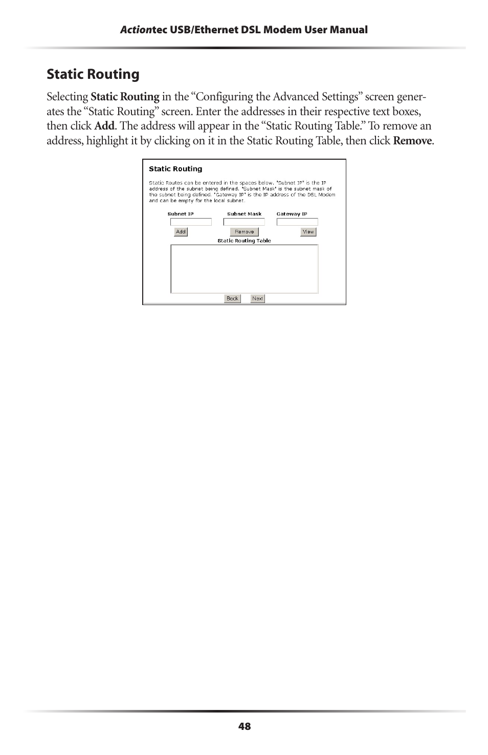 Static routing | Actiontec electronic GT701 User Manual | Page 51 / 115