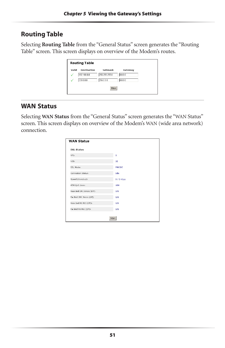Routing table, Wan status, 51 wan status | Actiontec electronic GT701 User Manual | Page 54 / 115