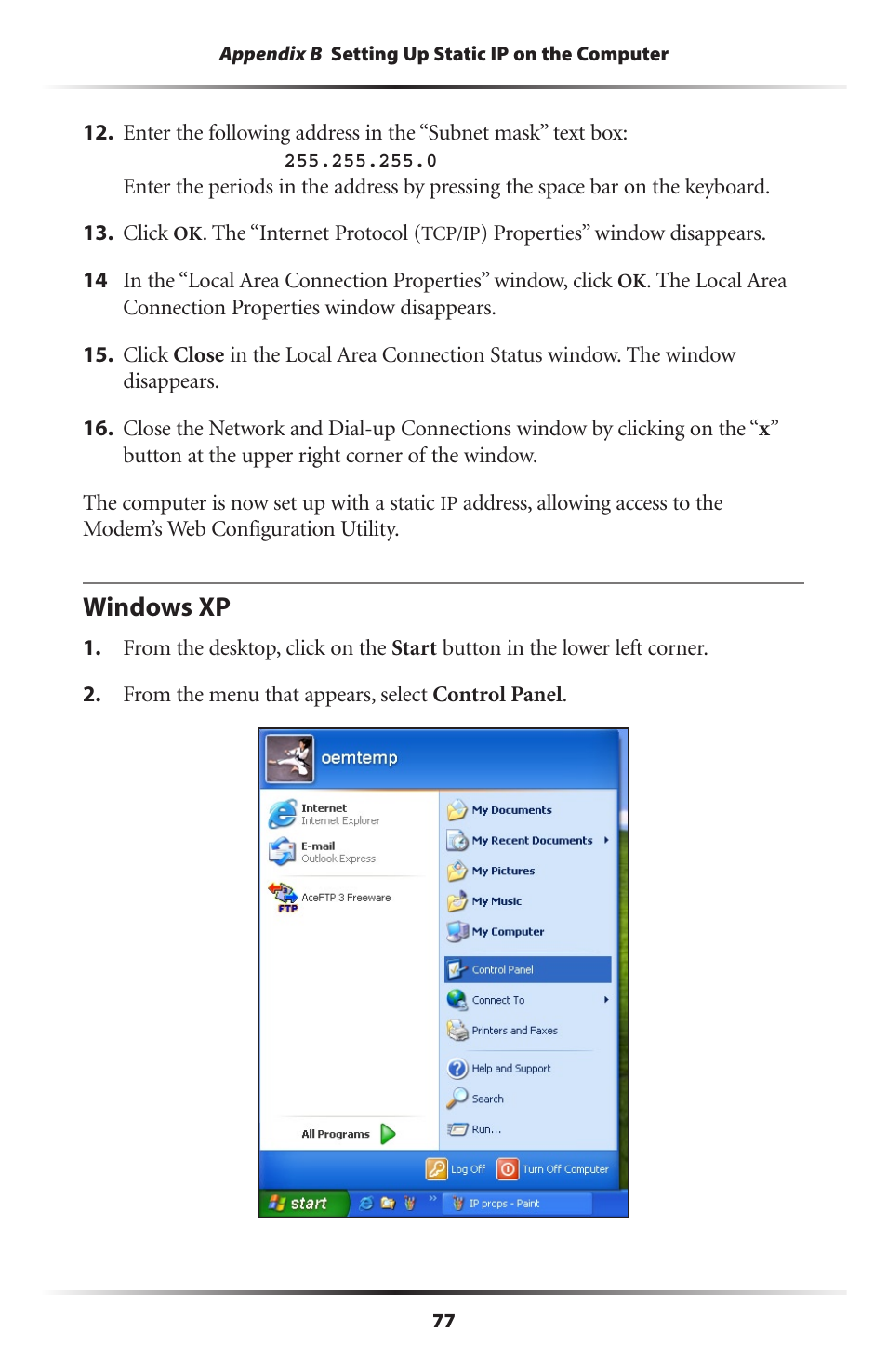 Windows xp | Actiontec electronic GT701 User Manual | Page 80 / 115