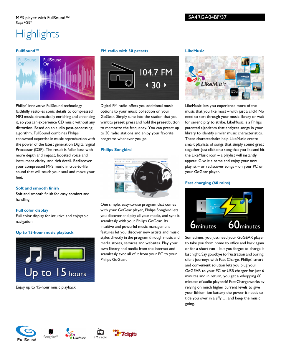 Highlights | Philips SA4RGA04BF-37 User Manual | Page 2 / 3