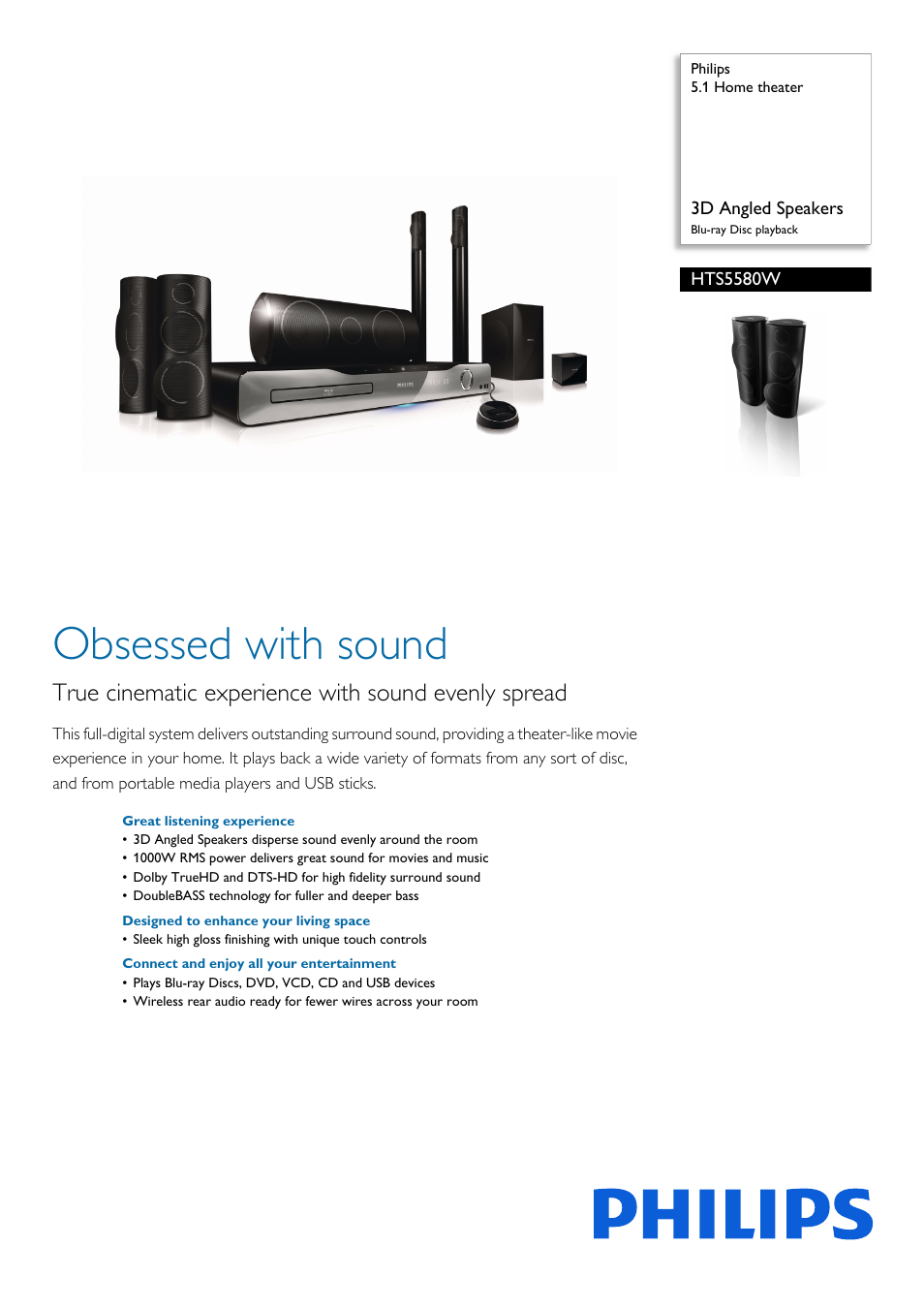 Philips HTS5580W-F7 User Manual | 3 pages