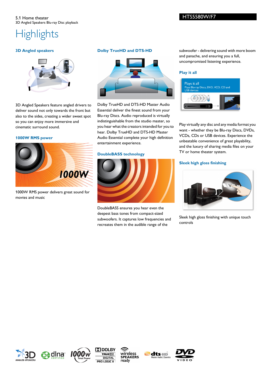 Highlights | Philips HTS5580W-F7 User Manual | Page 2 / 3