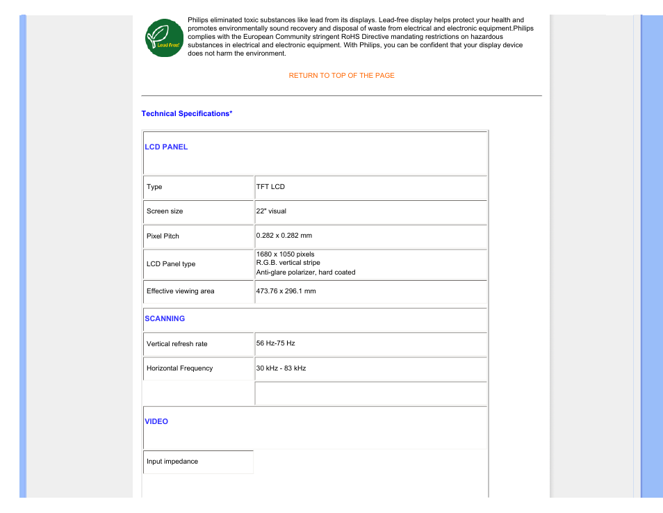 Technical specifications | Philips 220SW9FB-27 User Manual | Page 34 / 119