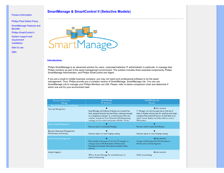 Smartmanage, Smartmanage & smartcontrol ii, Smartmanage & smartcontrol ii (selective models) | Philips 220SW9FB-27 User Manual | Page 44 / 119