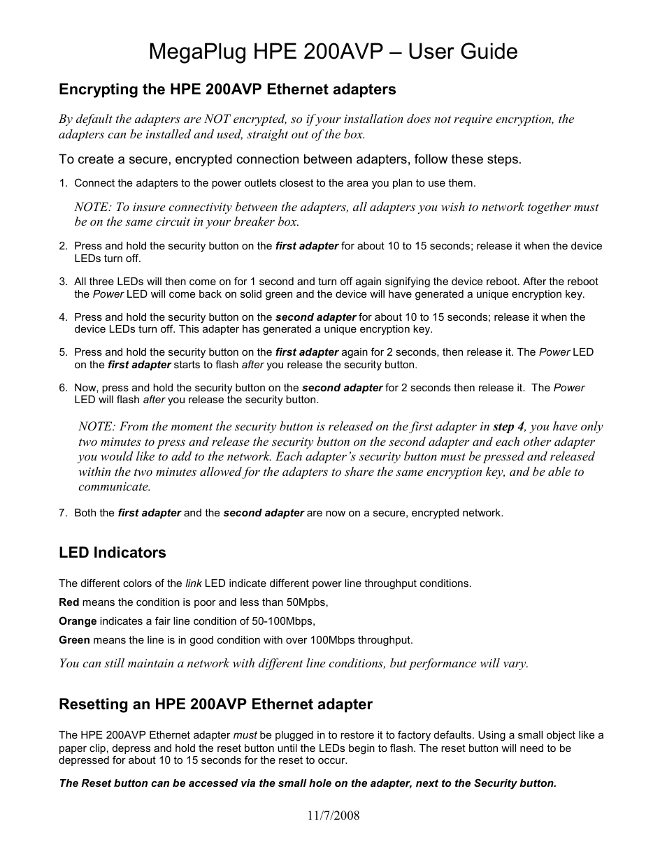 Actiontec electronic MegaPlug HPE 200AVP User Manual | 1 page