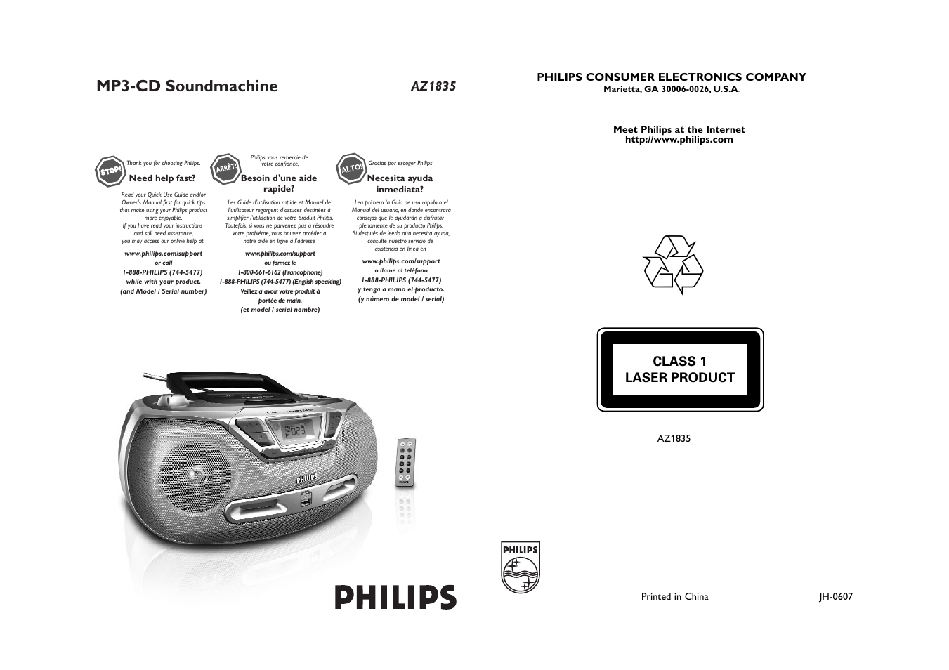 Philips AZ1835-37 User Manual | 9 pages