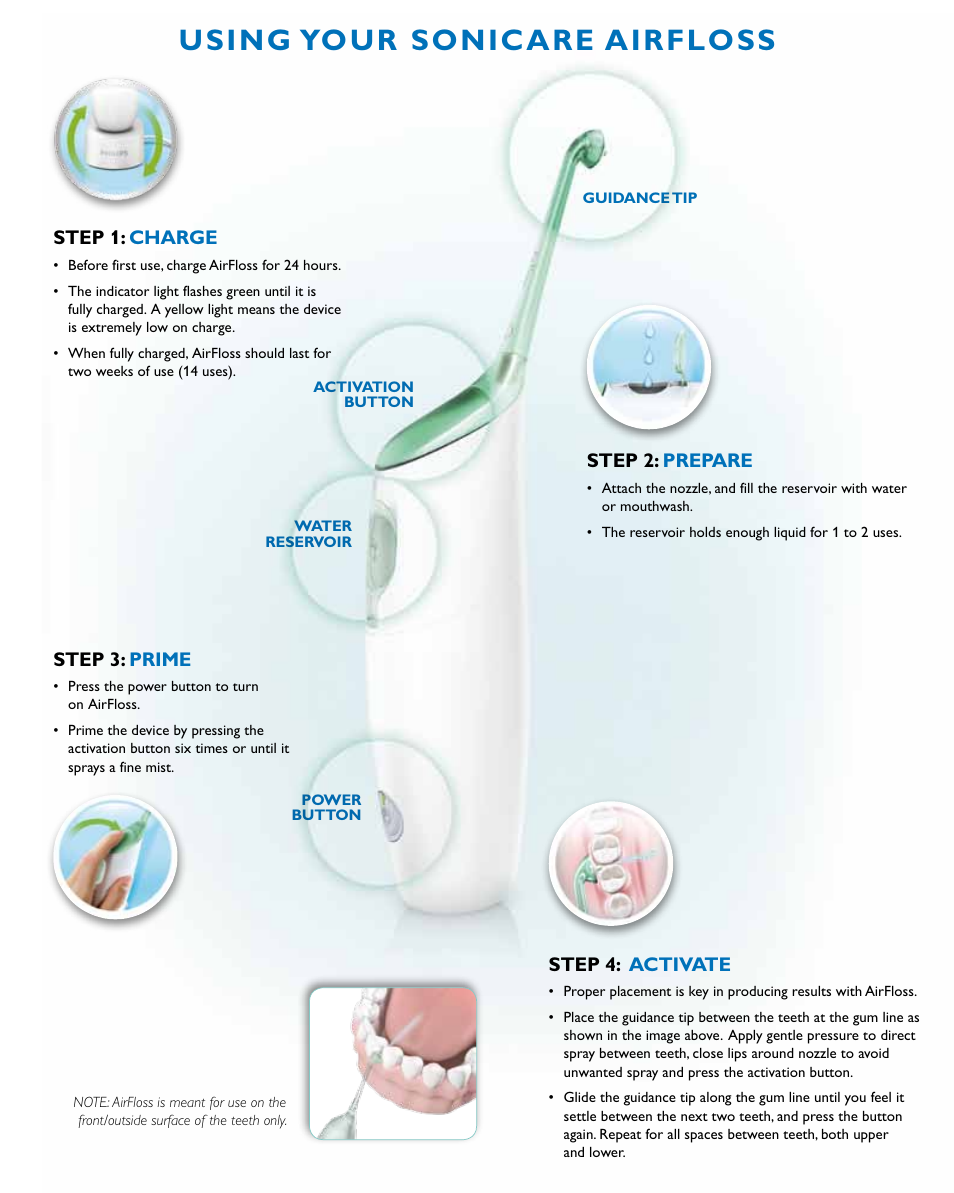 Using your sonicare airfloss | Philips HX8154-70 User Manual | Page 2 / 2