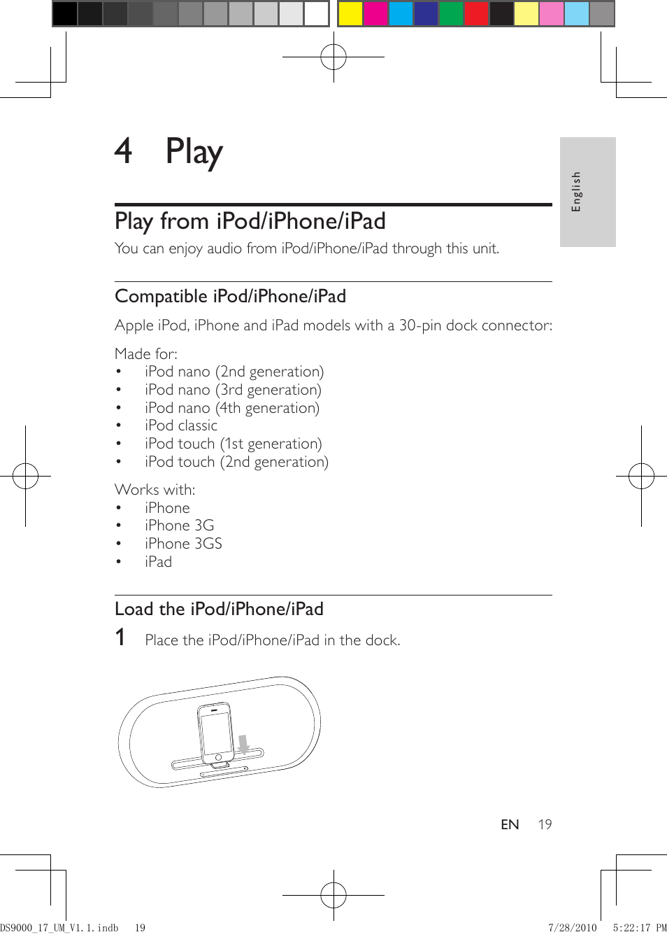 4 play, Play from ipod/iphone/ipad | Philips DS9000-27 User Manual | Page 19 / 24