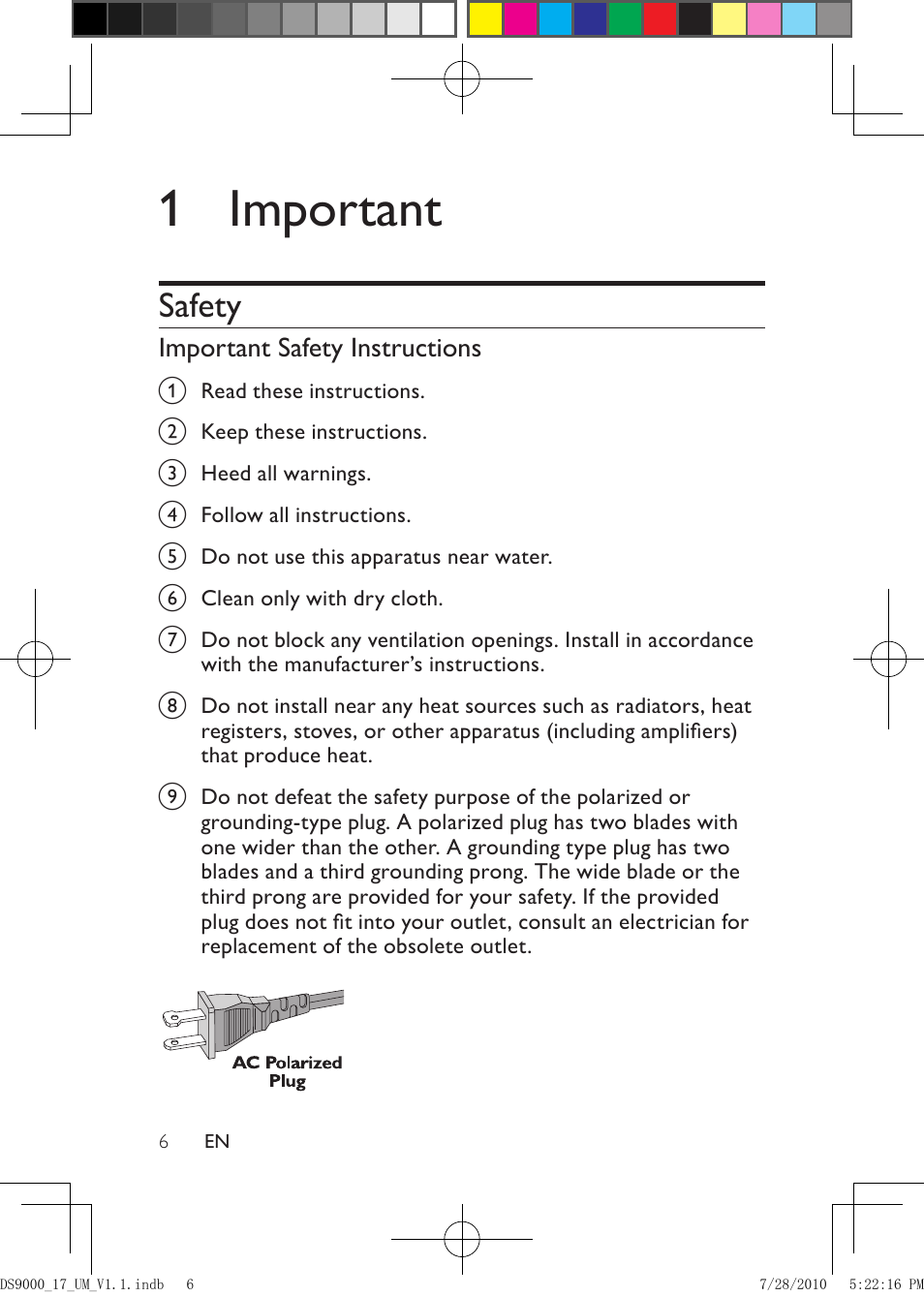 1 important, Safety | Philips DS9000-27 User Manual | Page 6 / 24