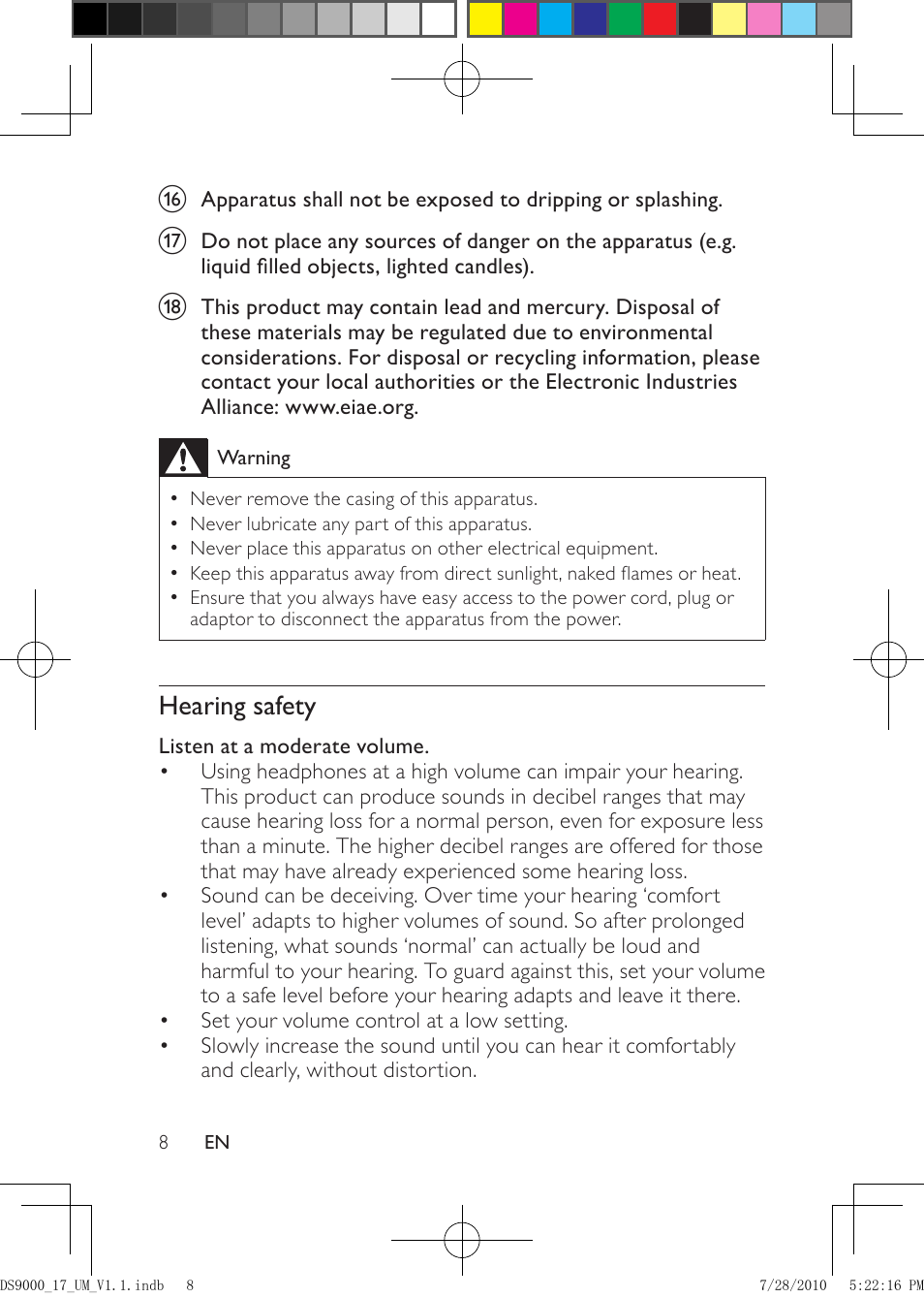 Hearing safety | Philips DS9000-27 User Manual | Page 8 / 24