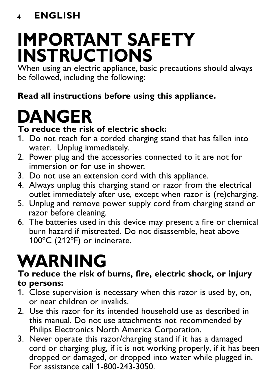 Important safety instructions, Danger, Warning | Philips AT895-41 User Manual | Page 4 / 29