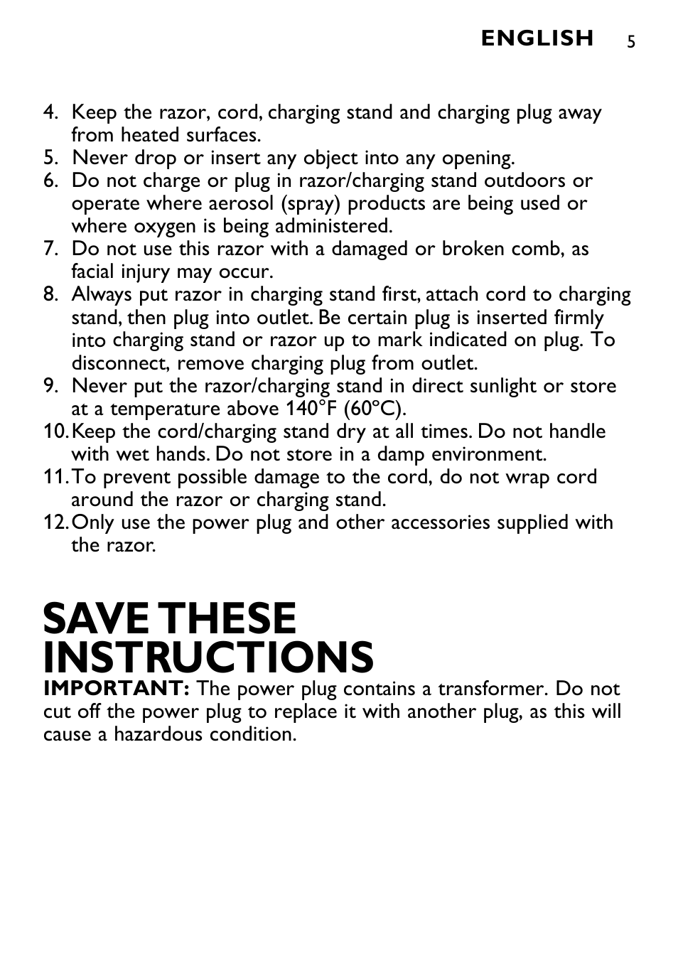 Save these instructions | Philips AT895-41 User Manual | Page 5 / 29