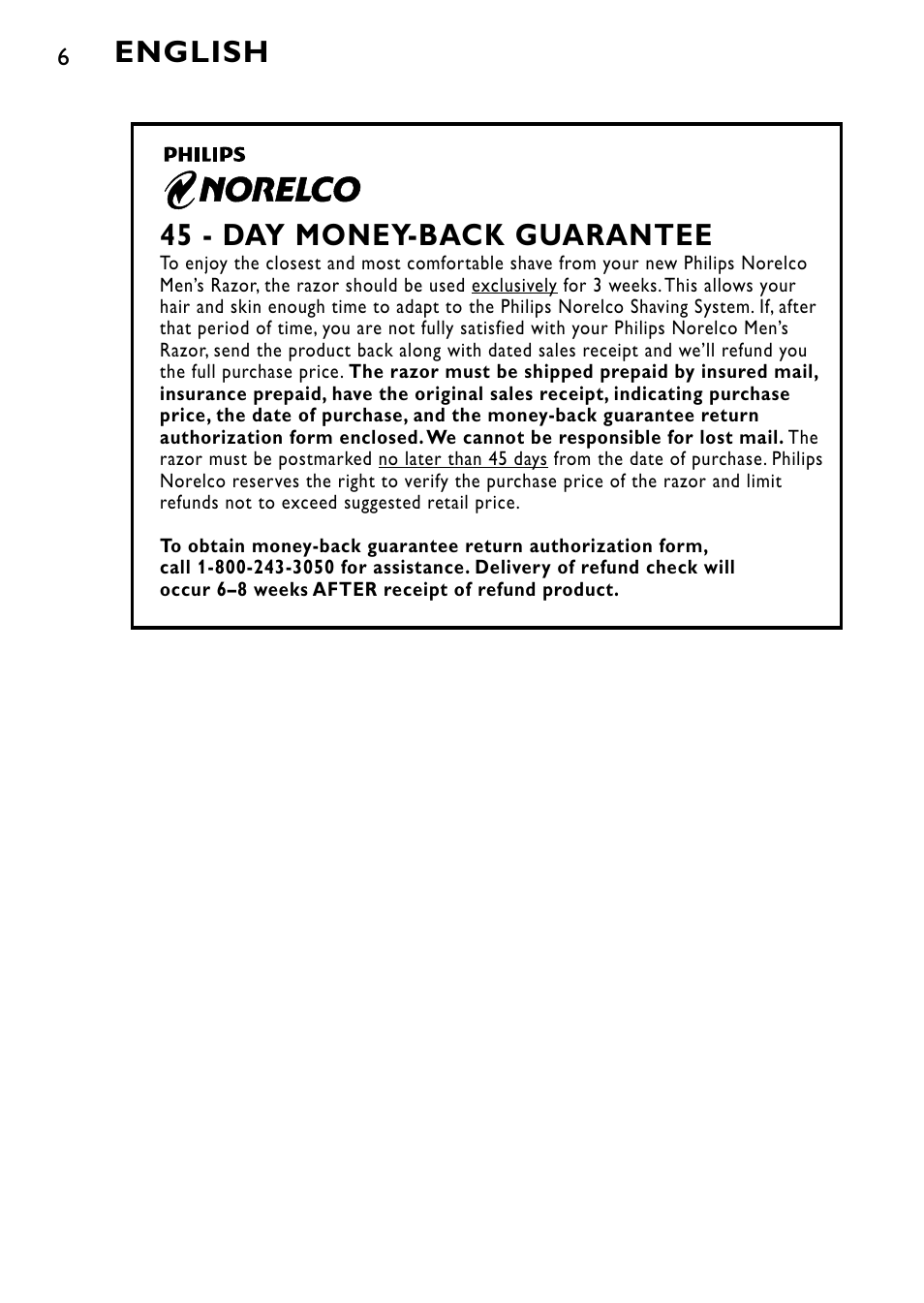 English, 45 - day money-back guarantee | Philips AT895-41 User Manual | Page 6 / 29