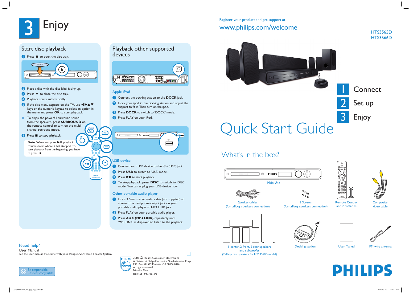 Philips HTS3565D-37B User Manual | 2 pages