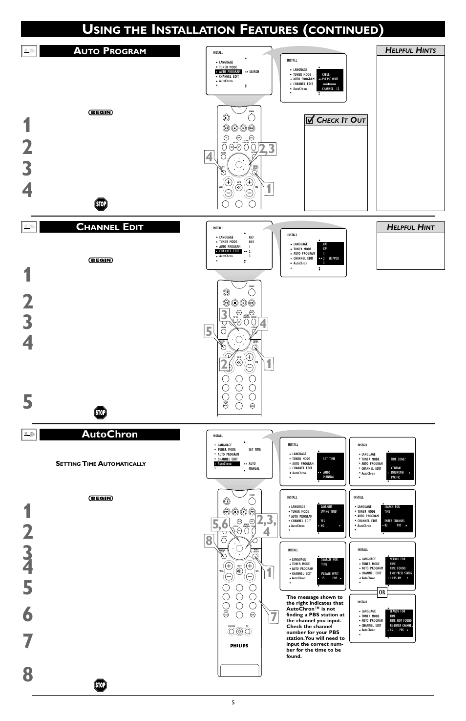 Sing the, Nstallation, Eatures | Continued, Autochron c, Hannel, Cc c, Rogram | Philips 46PP9352 User Manual | Page 5 / 8