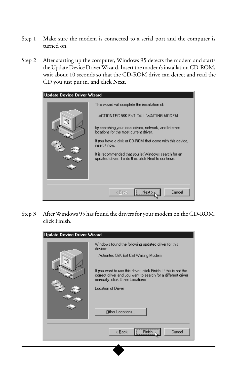 Configuring windows 95b | Actiontec electronic 56K User Manual | Page 12 / 33